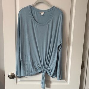 Tribal Jeans Pale Blue Long Sleeve Tie-Front Tee